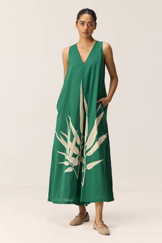 Kharakapas Clover Green Cotton Mul Jumpsuit 