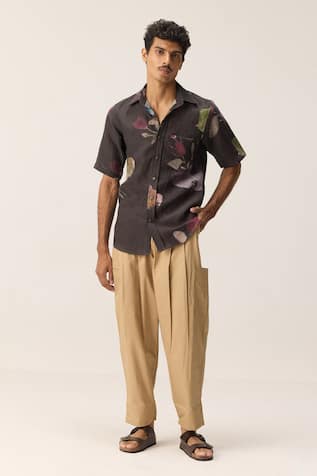 Charcoal Grey Handpainted Floral Shirt 