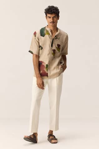 Kharakapas Floral Print Belgian Linen Shirt 