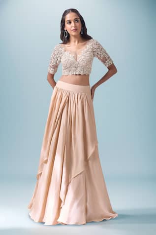 Champagne Gold Hand Embroidered Lehenga Set 