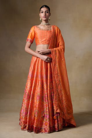 Orange Printed Lehenga Set 