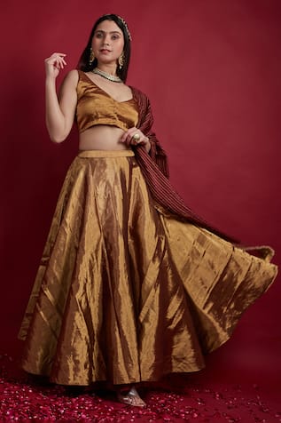 Gold Zari Lehenga Set with Dupatta 