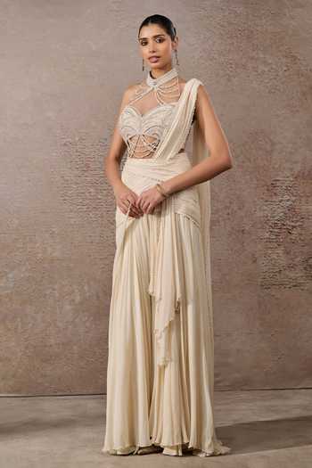 Tarun Tahiliani Ombre Pre-Draped Saree & Pearl Blouse Set 