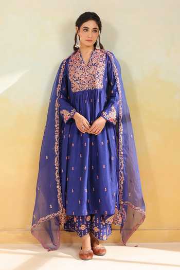 Label Niti Bothra Electric Blue Kairi Buta Jaal Set 