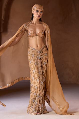 Itrh Crystal Embellished Draped Skirt Set 