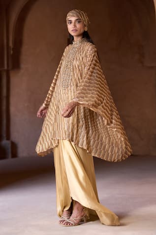 Itrh Crystal Embellished Gold Tunic & Skirt Set 