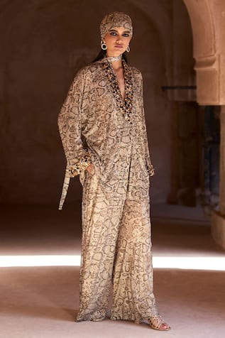 Itrh Crystal Embellished Snake Print Tunic Set 