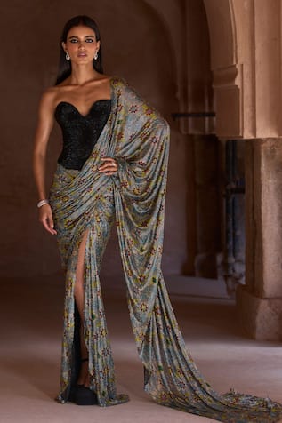 Itrh Sana Draped Saree Skirt With Corset 