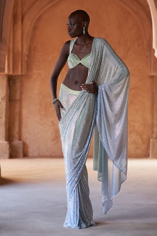 Itrh Ombre Crystal Embellished Saree & Blouse 