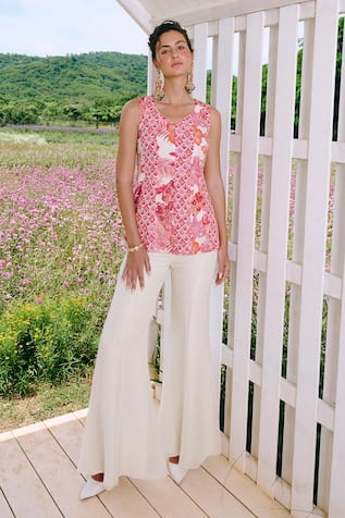 Charu And Vasundhara Floral Peplum Kurta & Organza Sharara Set 