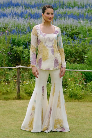 Charu And Vasundhara Floral Embroidered Kurta & Sharara Set 