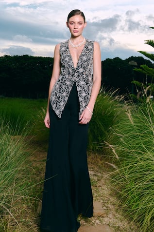 Charu And Vasundhara Cutwork Embroidered Jacket & Sharara Set 