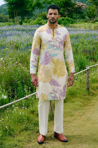 Charu And Vasundhara Floral Embroidered Kurta & Pant Set 