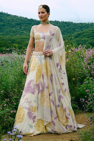 Charu And Vasundhara Floral Embroidered Lehenga Set 