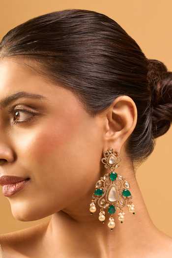 Nazaakat By Samara Singh Kundan Green Earrings 
