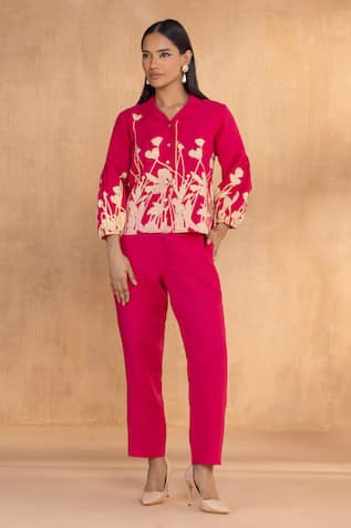 Kaveri Floral Ballet Hot Pink Top & Pant Set 