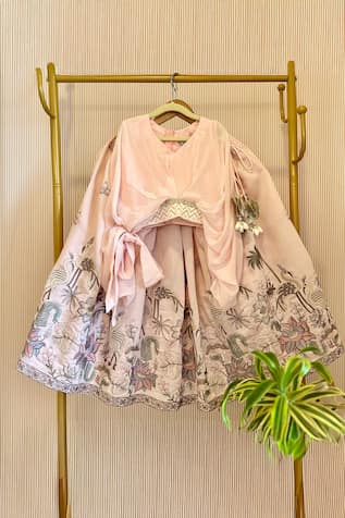 Peach Ruched Top & Lehenga Set 