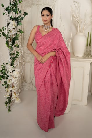 Safaa Fuchsia Pink Moonga Silk Rosa Saree 