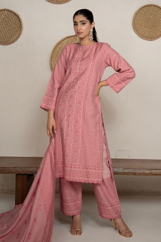 Safaa Pink Vegan Silk Clementine Kurta Pant Set 