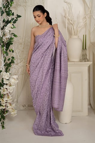 Safaa Aurelia Violet Moonga Silk Saree Set 