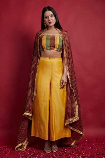 Vinusto Multi-Colored Chanderi Top & Palazzo Set 