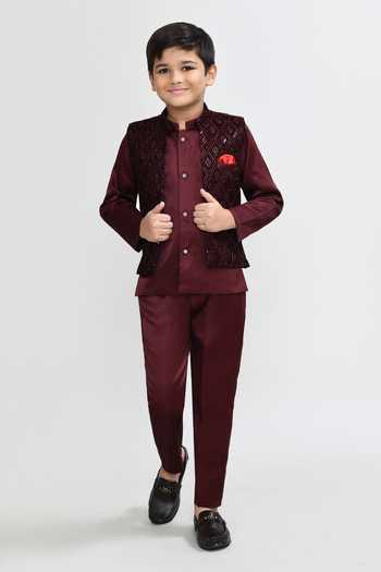 Petite Pomme Wine Velvet Blazer Trouser Waistcoat Set 