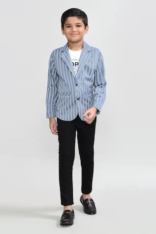 Petite Pomme Sky Blue Striped Blazer Set 