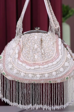Luminous White Beaded Batua Bag 
