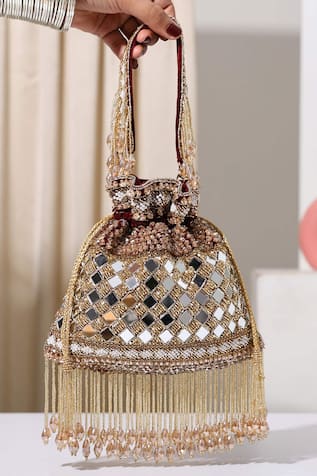 Rich Mehroon Mirror Work Potli Bag 