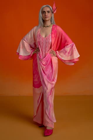 Shashank Arya Ombre Floral Kurti Pant Set With Jacket 