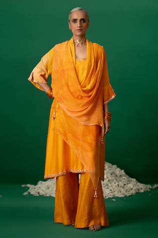 Shashank Arya Orange Block Print Kurti & Pant Set 