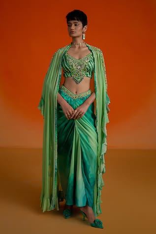 Shashank Arya Floral Print Green Dhoti Set 