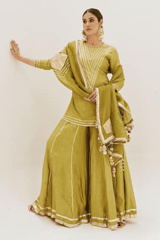 Muskann Kapadiaa Olive Green Gota Patti Kurta Palazzo Set 