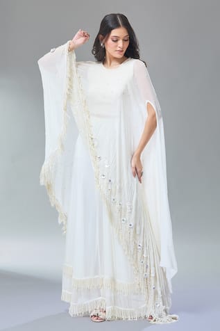 3D Hand Embroidered Cape & Sharara Set 