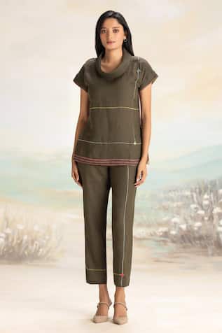 Kaveri Linen Top & Cigarette Pant Set 