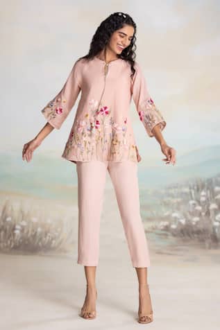 Kaveri Embroidered Linen Top & Pant Set 