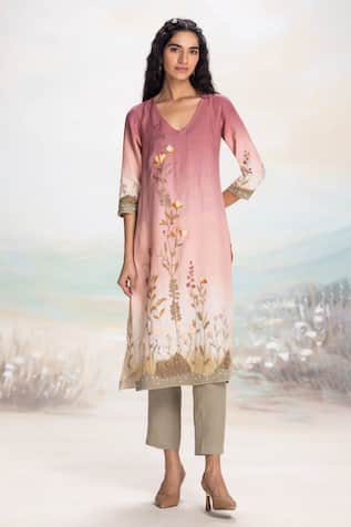 Kaveri Sunrise Pink Embossed Kurta Set 