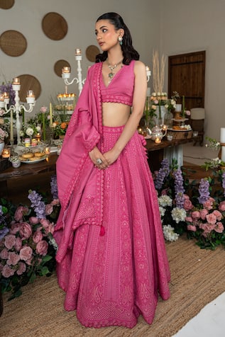 Safaa Designer Rosalie Pink Lehenga Set 