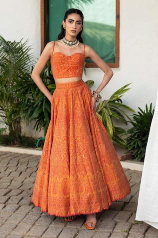 Safaa Tangerine Vivienne Lehenga Set 