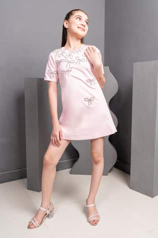 Hoity Moppet Pink Satin Embroidered Bow Dress 