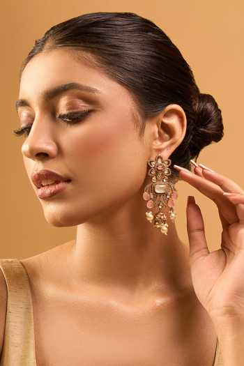 Nazaakat By Samara Singh Kundan Pink Brass Earrings 
