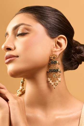 Nazaakat By Samara Singh Kundan Green Earrings 