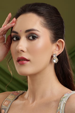 Ruby Raang Square Kundan Earrings 