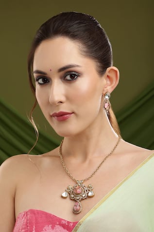 Ruby Raang Natural Stones Earrings & Necklace set 