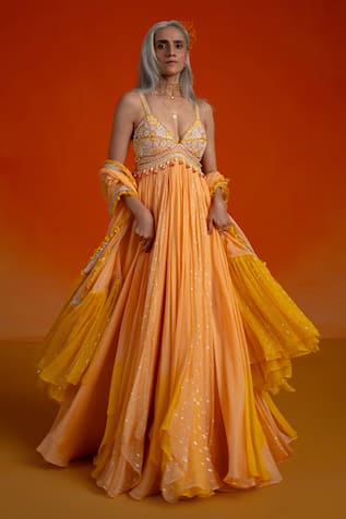 Shashank Arya Floral Print Anarkali Dress With Dupatta 