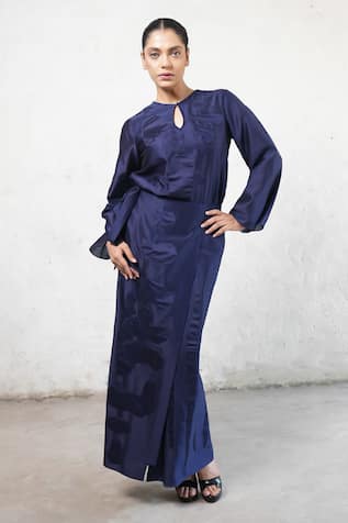 Saksham & Neharicka Navy Blue Applique Co-ord Set 