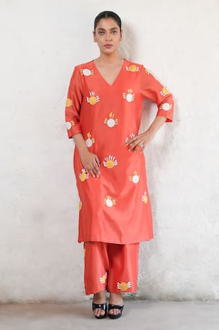 Saksham & Neharicka Rust Orange Applique Kurta Set 