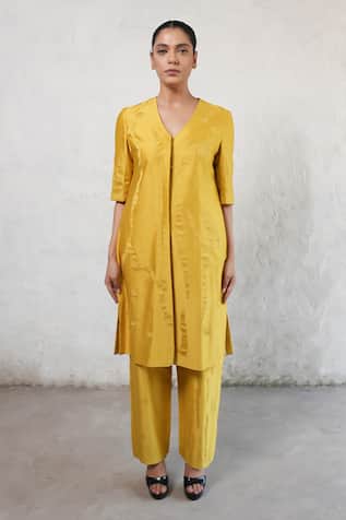 Saksham & Neharicka Applique Ochre Yellow Kurta Set 