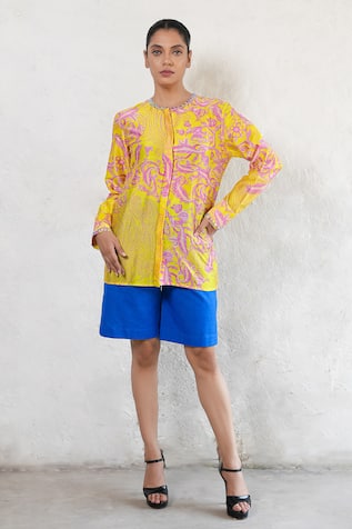 Saksham & Neharicka Hand Embroidered Yellow Shirt 