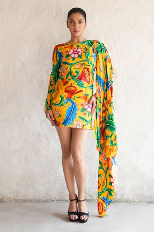 Saksham & Neharicka Designer Yellow Mini Dress 